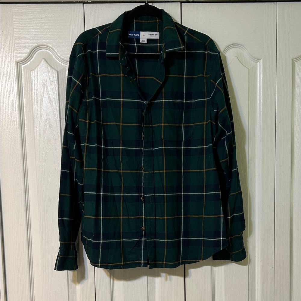 Old Navy Dark Green Plaid Casual Shirt